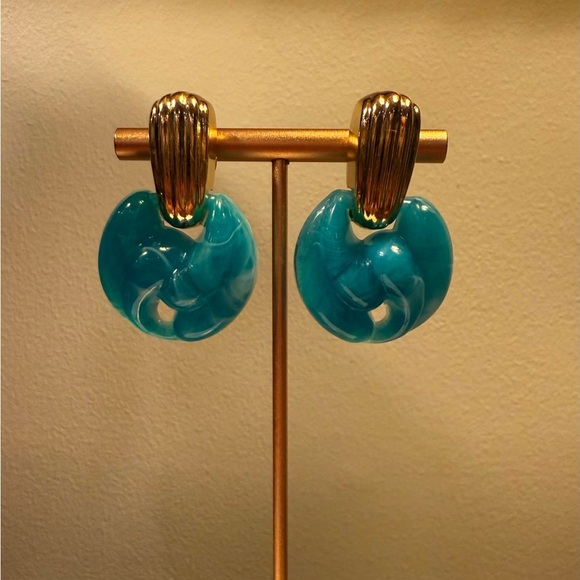 Vintage Gold and Turquoise/Blue 1.5” Drop Earrings - Picture 2 of 7